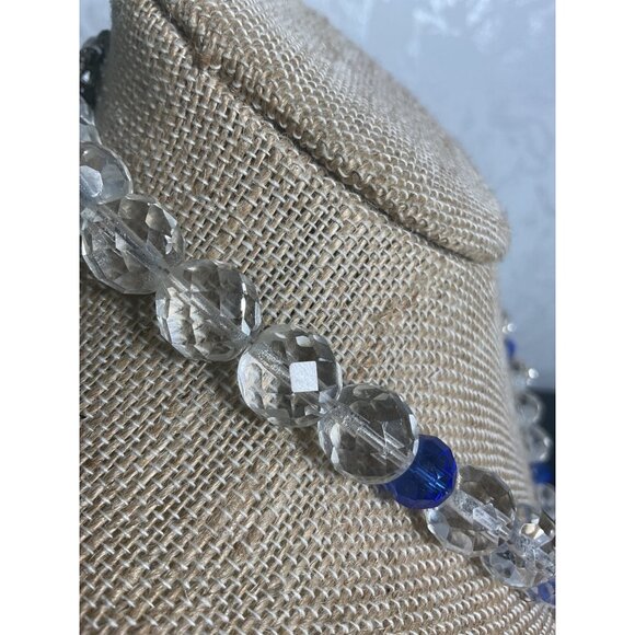 Crystal & Blue Bead Necklace With Decorative Clasp - Picture 3 of 4